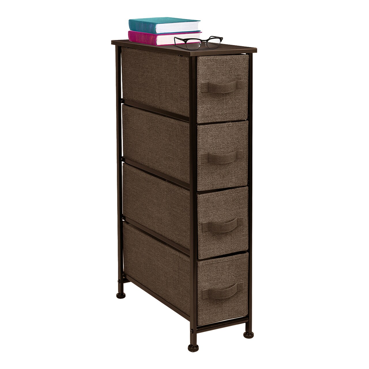 Sorbus 4 Drawers Narrow Dresser - with Steel Frame, Wood Top & Easy Pull Fabric Bins for Small Spaces, Closets, Bedroom, Bathroom & Laundry